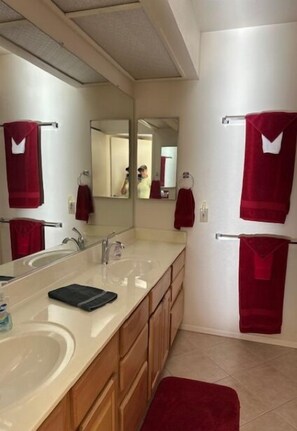 Shower, towels, soap, toilet paper