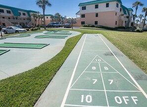 A shuffleboard court with numbers and the word "OFF" at the end.