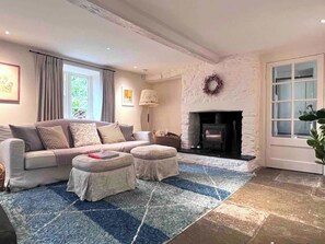 TV, lareira, livros, escritórios