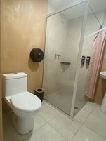 Shower, towels, soap, shampoo