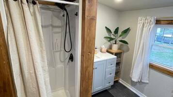 Hair dryer, bidet, towels, soap