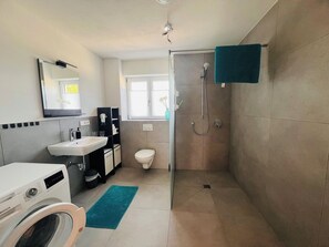 Douche, sèche-cheveux, serviettes fournies, papier toilette