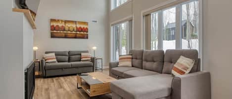 TV, fireplace