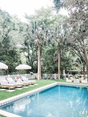 Outdoor pool, a heated pool - Seaside Luxury - 5BR Haven w/ Heated Pool, Hot Tub + Walk to Shore (Isle of Palms)