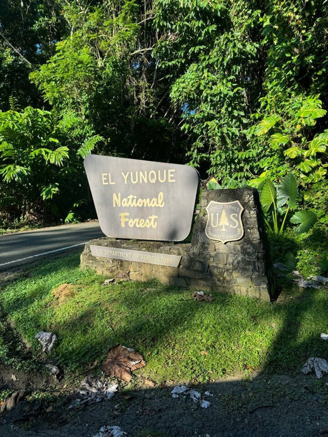 A sign for El Yunque National Forest with a logo for the U.S. Department of Agriculture.