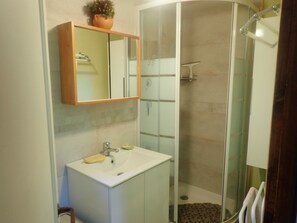 Shower, hair dryer, toilet paper