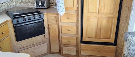 Frigorífico, microondas, horno y placa de cocina