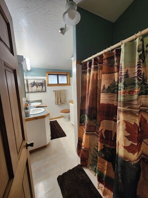 Dusche, Haartrockner, Handtücher, Seife