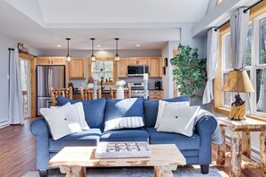 Smart TV, fireplace, video games, DVD player