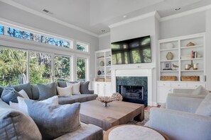 House, Multiple Beds, Patio, Golf View (28 Old Military Road) | Living area | 42-inch flat-screen TV with digital channels - 28 Old Military Road at The Sea Pines Resort (Hilton Head Island)