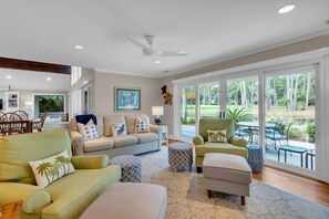 House, Multiple Beds, Kitchen, Pool View (8 Heritage Court) | Living area | 42-inch flat-screen TV with digital channels - 8 Heritage Court at The Sea Pines Resort (Hilton Head Island)