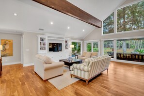 House, Multiple Beds, Kitchen, Pool View (8 Heritage Court) | Living area | 42-inch flat-screen TV with digital channels - 8 Heritage Court at The Sea Pines Resort (Hilton Head Island)