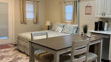 1 bedroom, desk, iron/ironing board, travel cot