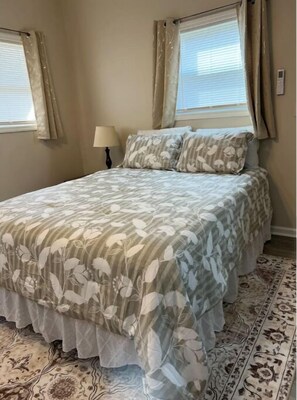 1 bedroom, desk, iron/ironing board, travel cot