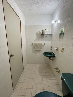 Douche, serviettes fournies, papier de toilette