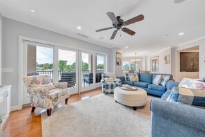 TV, fireplace, books