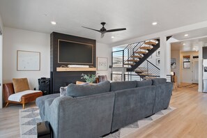 Smart TV, fireplace, video games