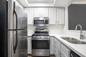 Fridge, microwave, oven, dishwasher