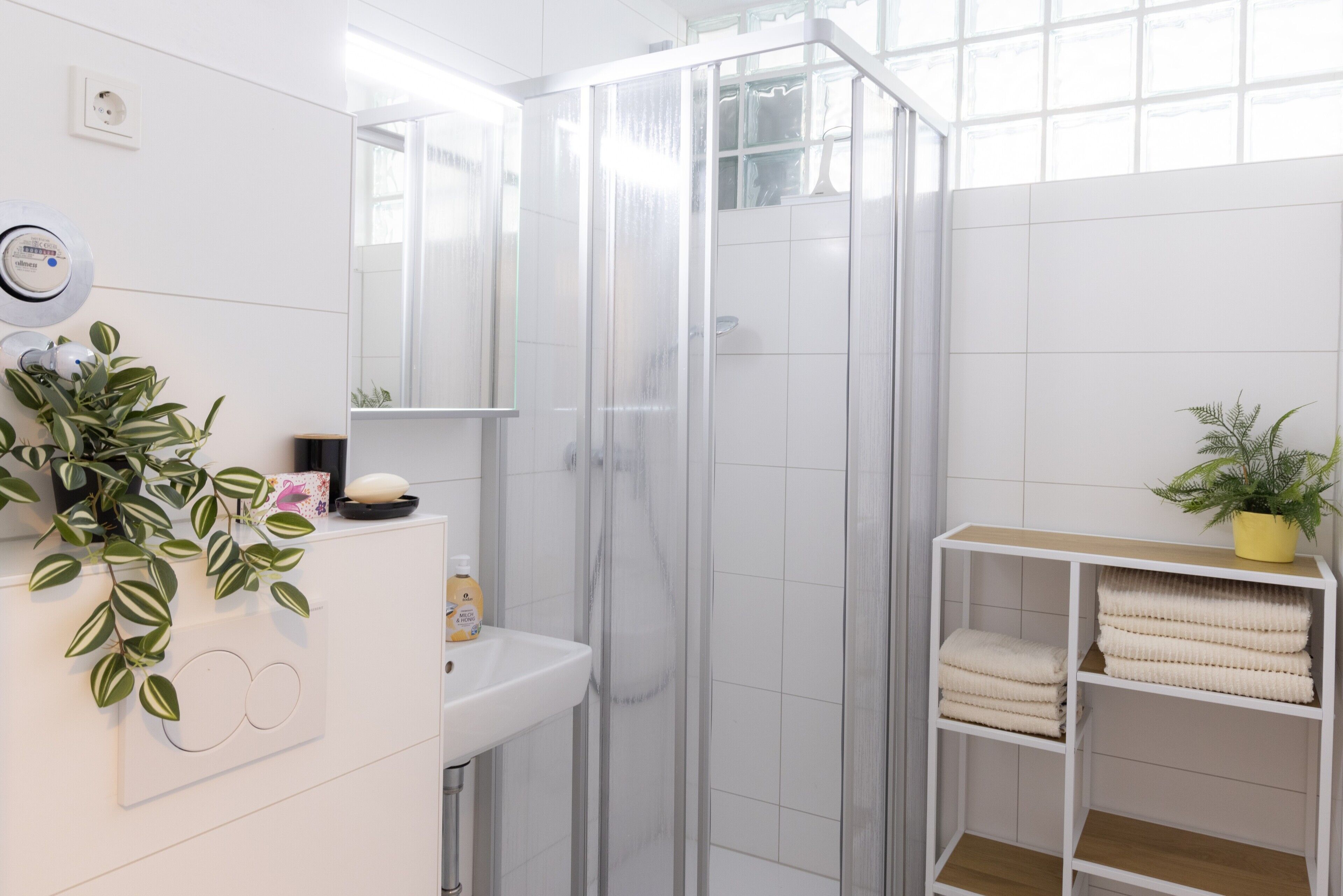 Dusche, Haartrockner, Handtücher