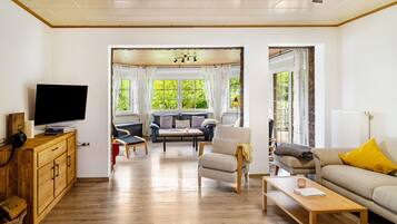 Fernseher, Kamin, Tischtennisplatte