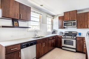 Fridge, microwave, oven, dishwasher