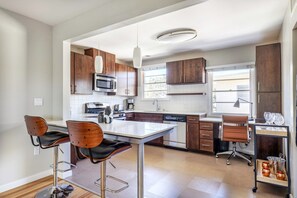 Fridge, microwave, oven, dishwasher