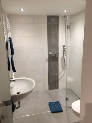 Dusche, Haartrockner, Handtücher