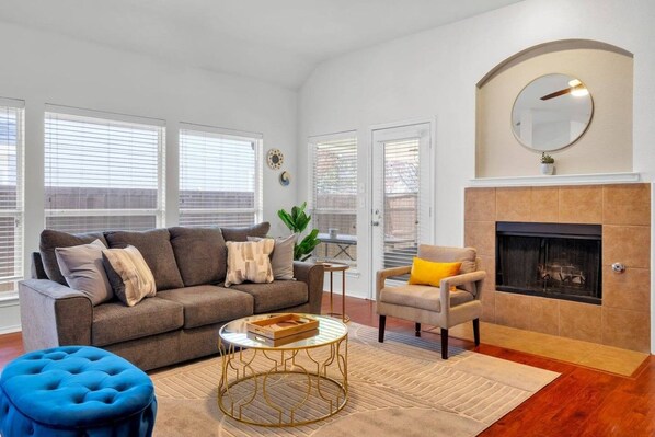 TV, fireplace, offices - Pet-Friendly Retreat | Yard, Grill + Workspace (McKinney)
