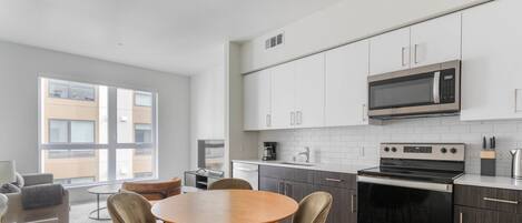 Fridge, microwave, oven, dishwasher