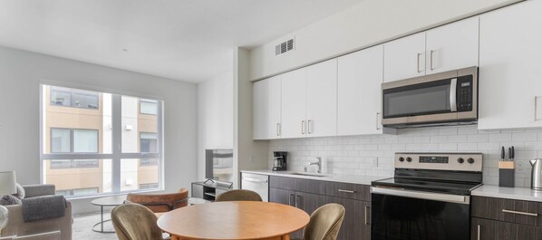 Fridge, microwave, oven, dishwasher