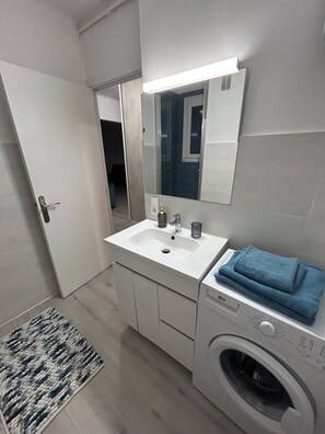 Shower, soap, toilet paper