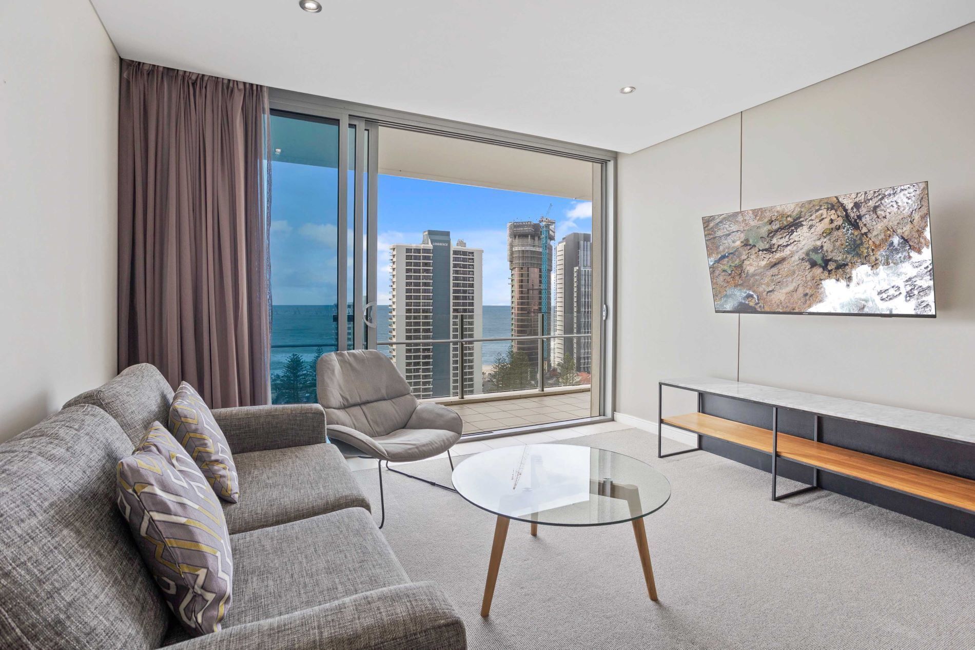 14th Floor 1 Bedroom Ocean View Aparment | Living room | 45-inch Smart TV with cable channels