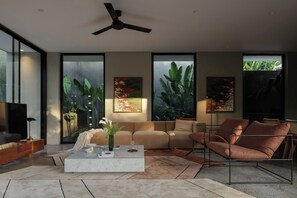 Two Bedroom Pool Villa with Fully Equipped Kitchen | Área de estar | Smart TV 42 polegadas com canais digitais