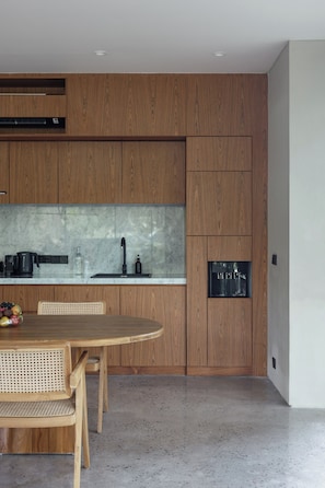 Villa, 2 Bedrooms, Private Pool, Garden View | Private kitchen | Full-sized fridge, microwave, oven, stovetop - Nova by OXO (Canggu)