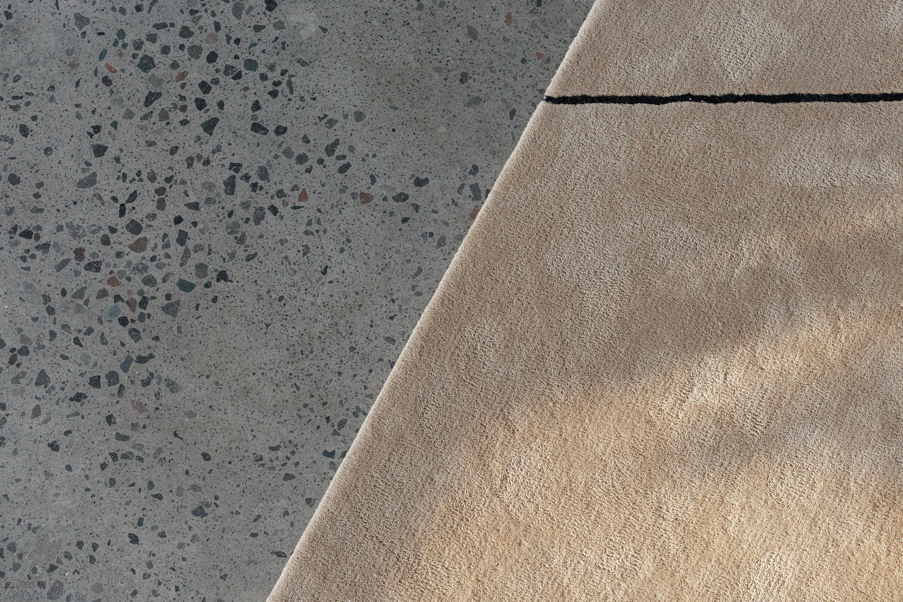 A section of a terrazzo floor with a contrasting beige tile.
