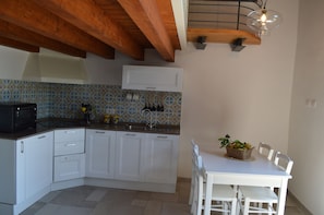 Fridge, stovetop, dishwasher, electric kettle