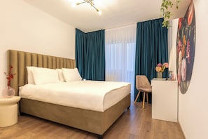 Memory-foam beds, blackout curtains, soundproofing, iron/ironing board