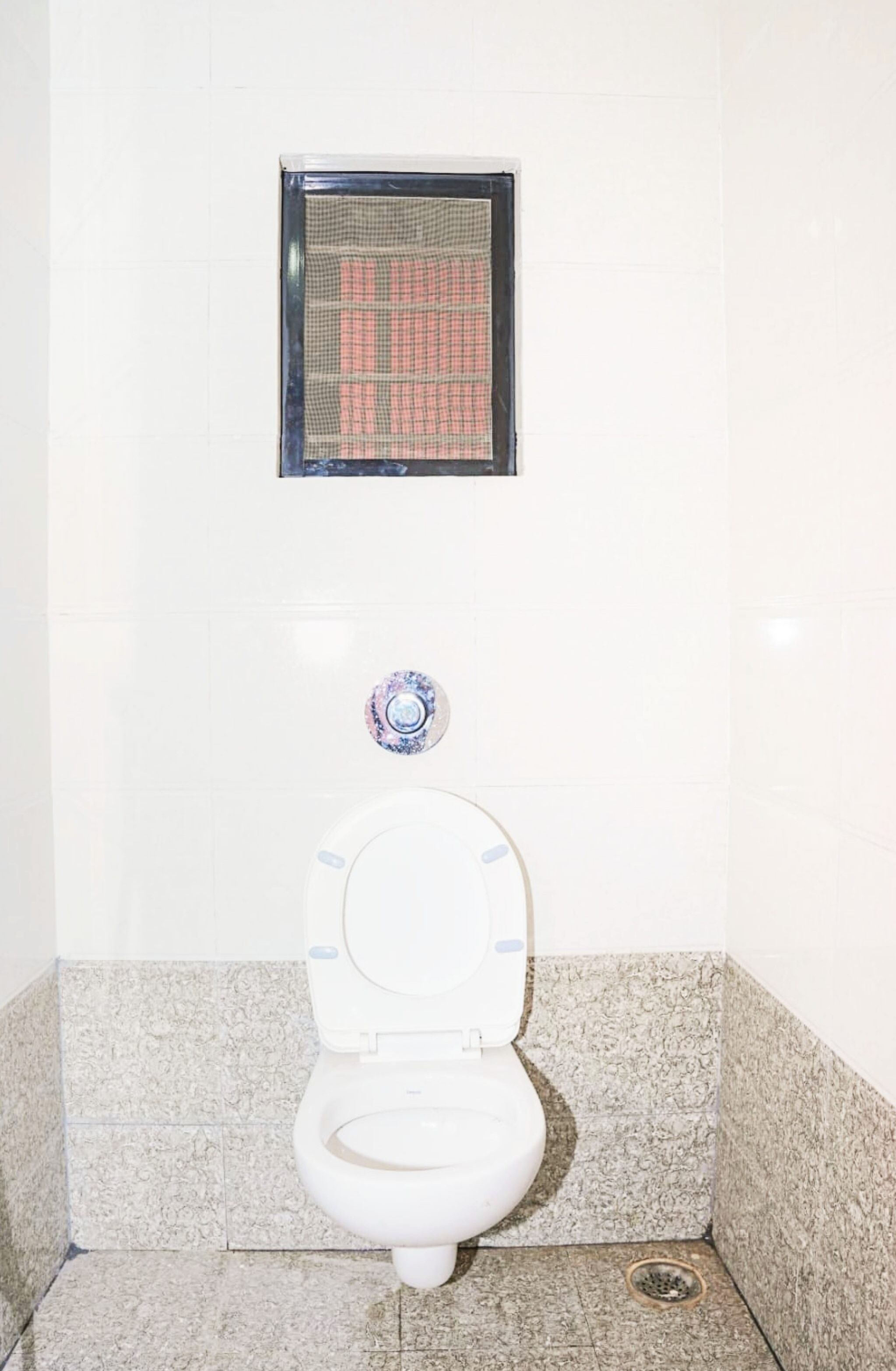Shower, rainfall showerhead, slippers, towels