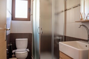 Regadera, secadora de cabello, toallas, jabón 