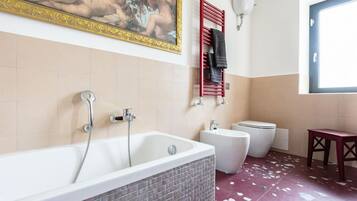 Shower, free toiletries, hair dryer, bidet