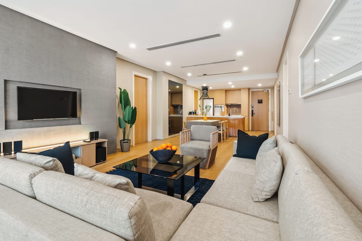 Apartment, 2 Bedrooms, Balcony, City View | Living area | 49-inch Smart TV with digital channels, Netflix, streaming services