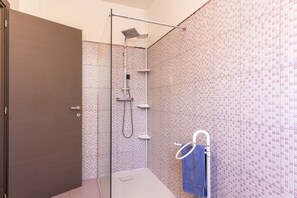 Shower, hair dryer, bidet, towels