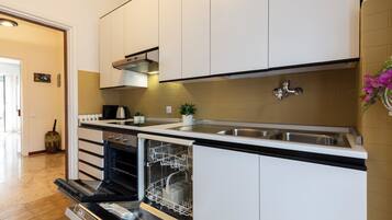 A modern kitchen with white cabinets, a built-in dishwasher, and a stainless steel sink.
