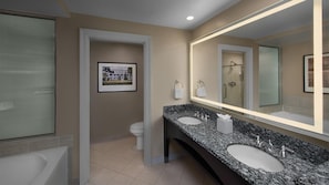 Jetted tub, hair dryer, towels, soap
