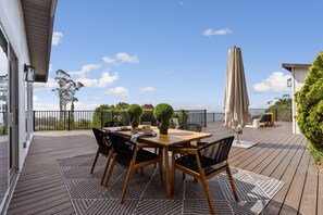 Outdoor dining - NEW! Serene Oceanview Escape with Expansive Deck (El Granada)