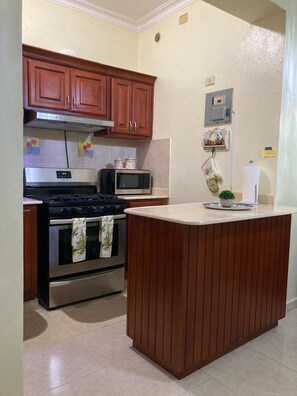 Fridge, microwave, stovetop, toaster