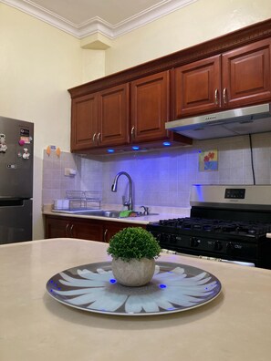 Fridge, microwave, stovetop, toaster