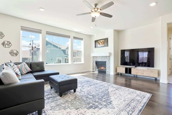 TV, fireplace, offices