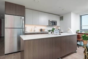 Fridge, microwave, oven, stovetop - Central Square 3BR Condo with Downtown View, Gym and Parking! 8 Sleeps (Cambridge)