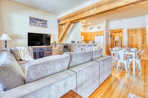 Télévision, cheminée, espaces bureaux